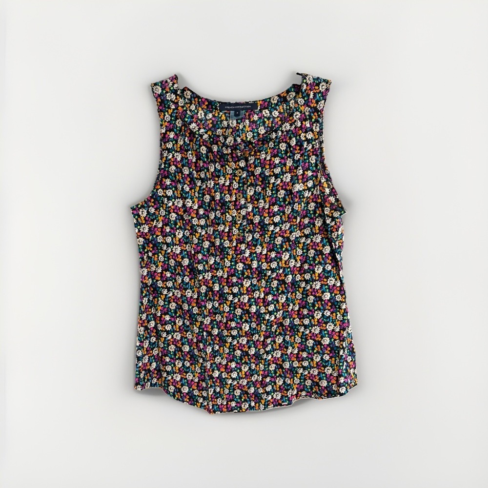 French Connection Womens Blouse size 4 Bright Floral Cotton Sleeveless Retro W29